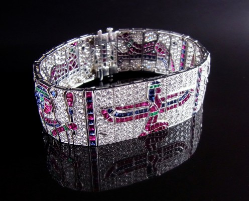 platinum multi gem diamond sapphire emerald onyx bracelet